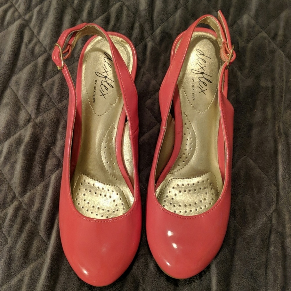 Patten leather wedge shoes